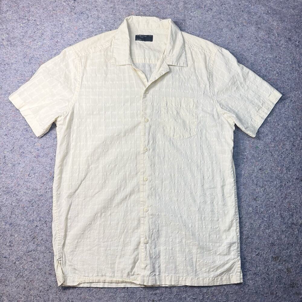 Piazza Italia Man Camp Shirt Men's S Beige Textured Button Up Casual 1650